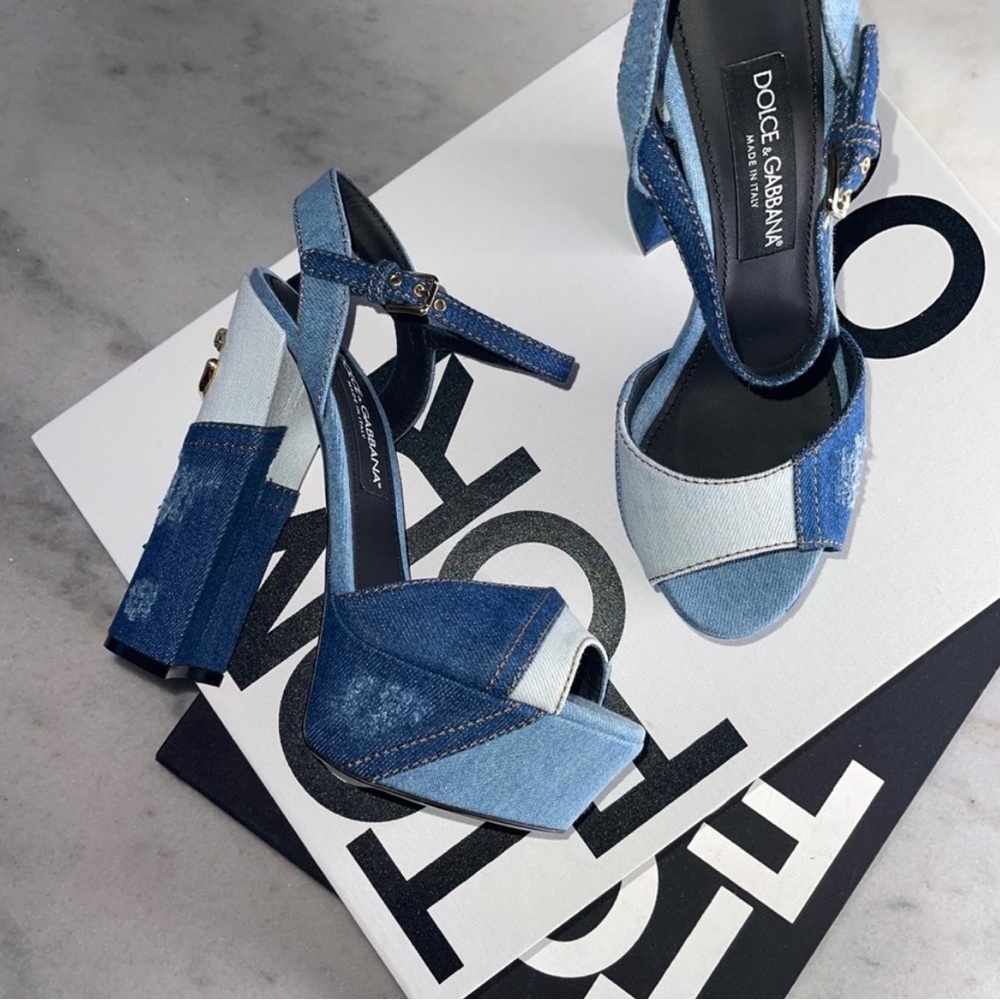 Dolce & Gabbana Keira Denim Patchwork Platform Sandals